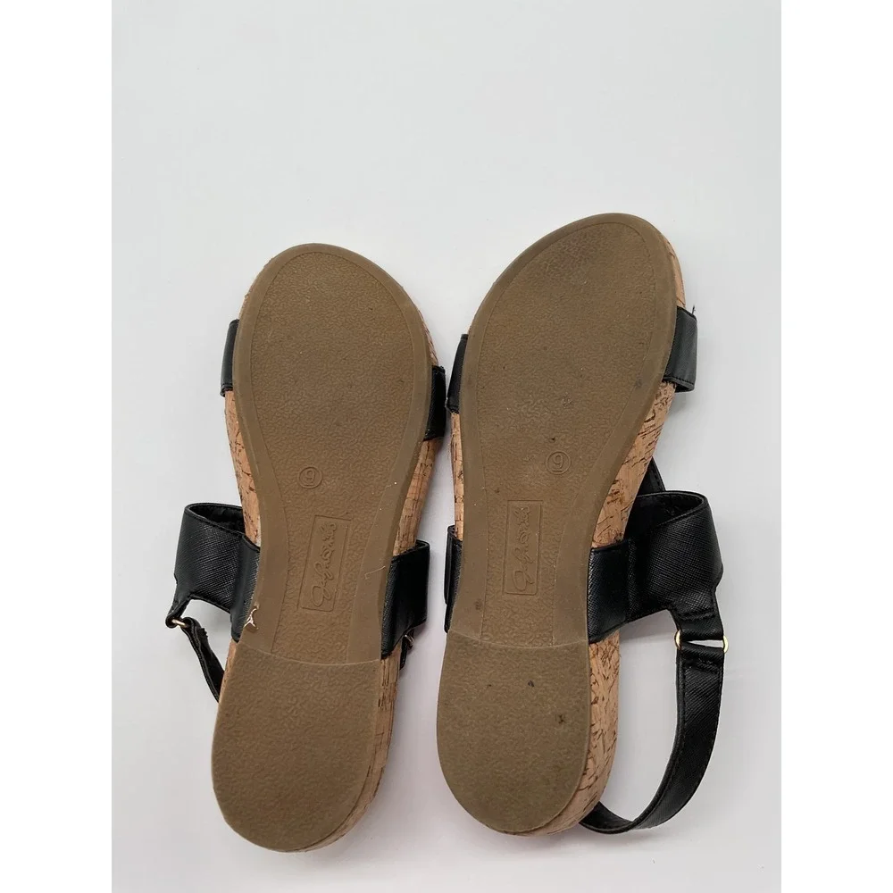 Jacqueline Smith Sandals‎ Cork Wedge Heel Ankle Strap Gold Women's size 9